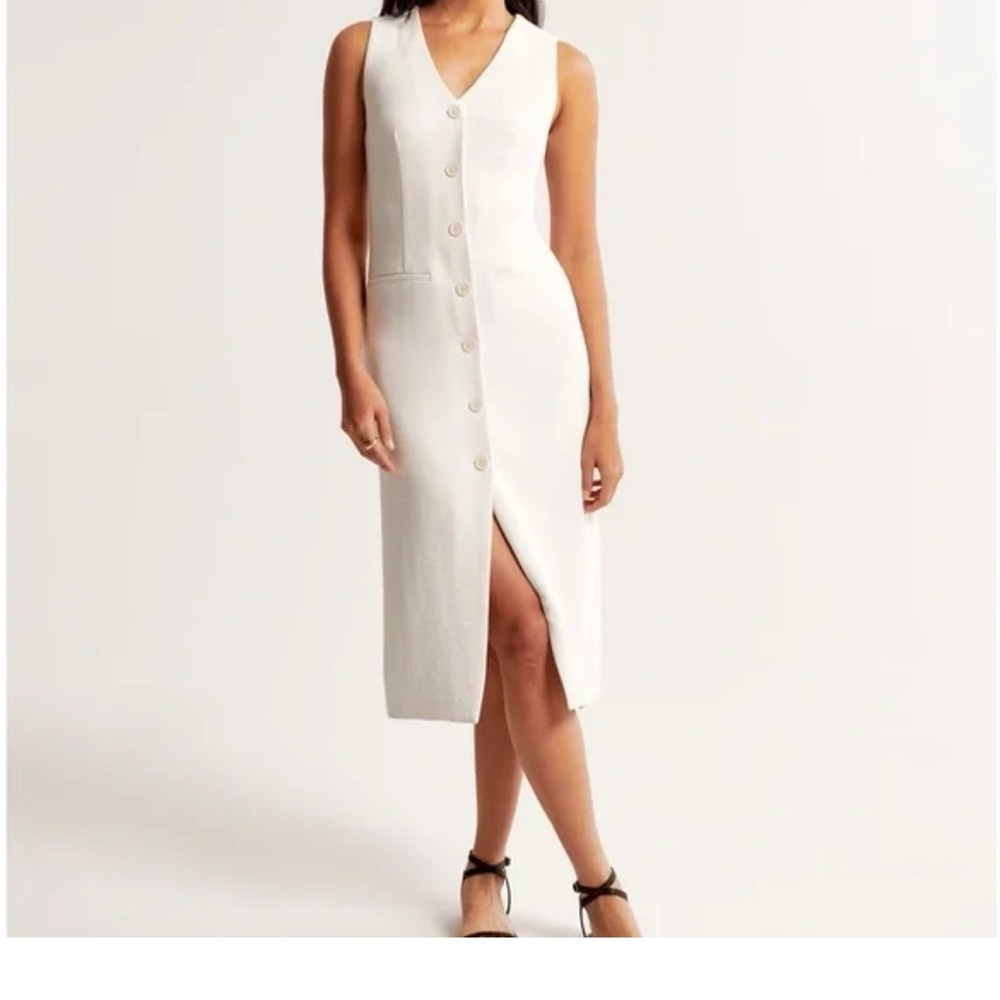 Abercrombie&Fitch Cream Midi Dress With Buttons